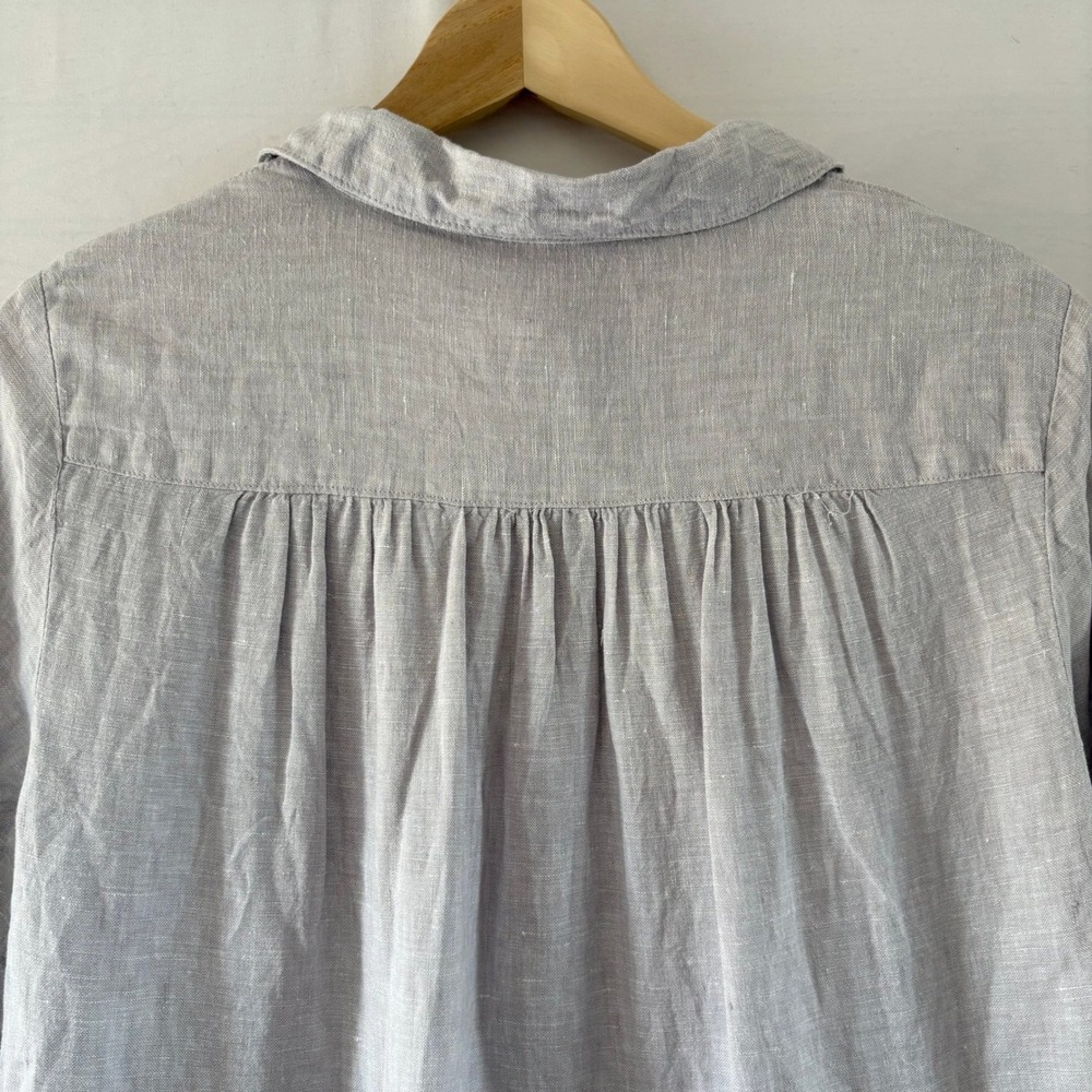 Ralston 100% Linen Tunic Top Grey Long Sleeve High Low Button Front Womens M/L - Picture 5 of 11